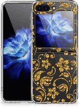 Telefoonhoesje Geschikt voor Samsung Galaxy Z Flip 5 Back Cover Siliconen Hoesje Gouden Bloemen
