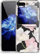 GSM Hoesje Geschikt voor Samsung Galaxy Z Flip 5 Back Case TPU Siliconen Hoesje Doorzichtig Mooie Bloemen