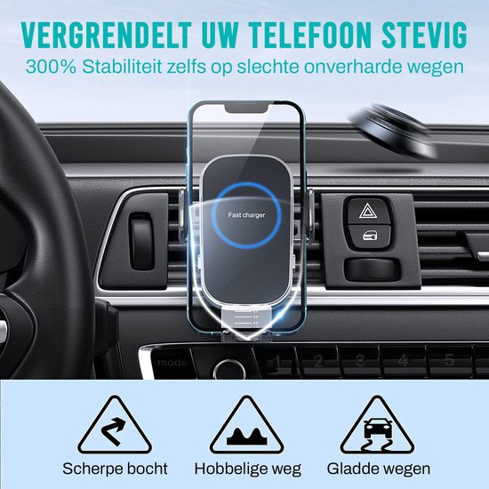 Support de téléphone de voiture Potec - Chargement sans fil 15 W - Pince de Ventilation
