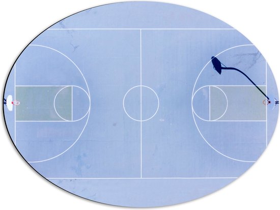 Dibond Ovaal - Bovenaanzicht van Basketbalveld - 68x51 cm Foto op Ovaal (Met Ophangsysteem)