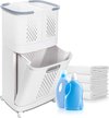 foto van TrueTrends wasmand 3 vakken - wassorteerder - op wieltjes - wit
