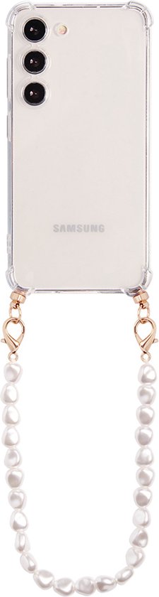 Casies Samsung Galaxy S23 Ultra hoesje met koord - Parel ketting - short size - crossbody - Cord Case Pearl