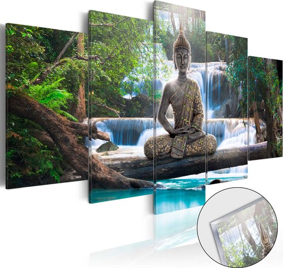 Afbeelding op acrylglas - Buddha and Waterfall [Glass].