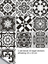 10 stuks Portugese Tegelsticker 15x15 cm - zwart - wit - lichtgrijs - waterproof - zelfklevende plakfolie - keuken / badkamer / toilet