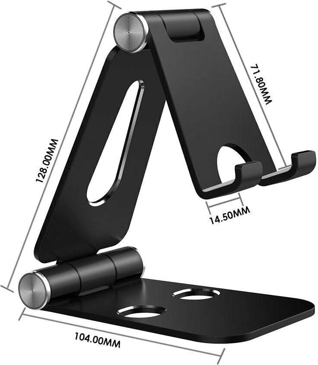 Mobiele Telefoonstandaard Verstelbaar Opvouwbare Aluminium Tablet Standaard Verstelbaar Compatibel met 4-10 inch Mobiele Telefoons en Tablets, Zwart