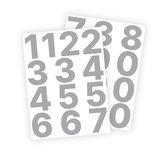 Cijfer stickers / Plaknummers - Stickervellen Set - Metallic Zilver - 6cm hoog - Geschikt voor binnen en buiten - Standaard lettertype - Glans