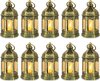 Set van 10 mini-lantaarns, decoratief, goud, tafeldecoratie, kleine lantaarn om op te hangen, met led-kaarsen voor bruiloft, ramadan, Kerstmis, balkon, tuin, outdoor