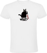 Zwarte kat met een bebloed mes Heren T-shirt - dieren - halloween - poes - duivel - bloed - cat - kitten - horror - huisdier - meme - humor - grappig