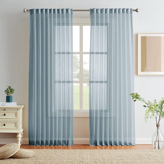 Gordijnen blauw met plooiband transparante gordijnen voor woonkamer set van 2, 245x140cm