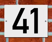Huisnummerbord Wit - Nummer 41 - 15 x 12 cm - incl. bevestiging | - naambord - nummerbord - voordeur