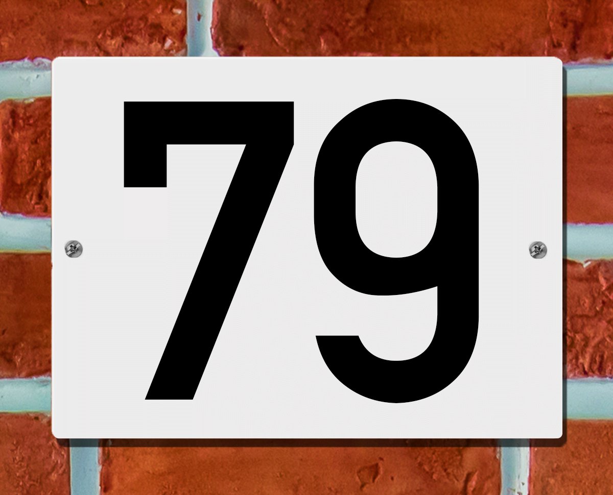 Huisnummerbord Wit - Nummer 79 - 15 x 12 cm - incl. bevestiging | - naambord - nummerbord - voordeur