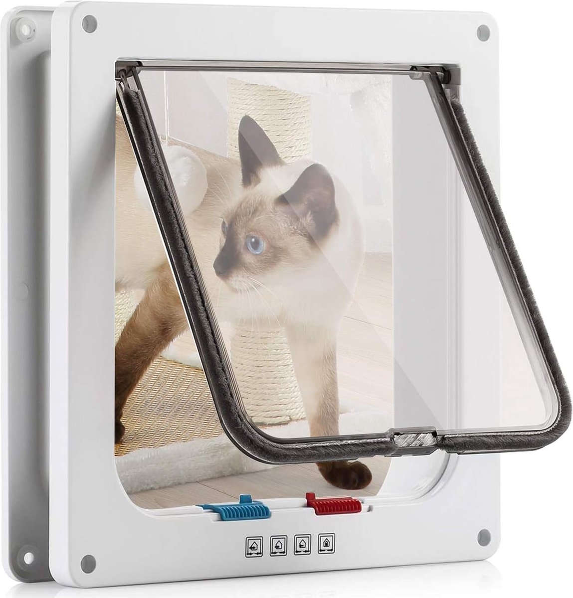 Kattenklep, hondenklep, 23,5 x 25 x 5,5 cm, 4-voudige magneetlus, voor katten en kleine honden, hondendeur, kattendeur, huisdierklep (wit, L)