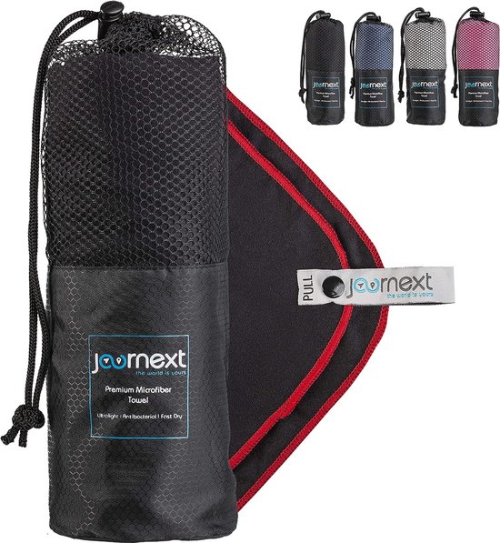 Microfiber handdoek reishanddoek voor backpacking, ultralicht, antibacterieel, absorberend (L (180x90cm), zwart/rood)