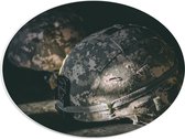 PVC Schuimplaat Ovaal - Twee Helmen van Soldaten - 40x30 cm Foto op Ovaal (Met Ophangsysteem)