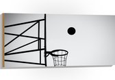 Hout - Bal Vallend in Basket (Zwart-wit) - 100x50 cm - 9 mm dik - Foto op Hout (Met Ophangsysteem)