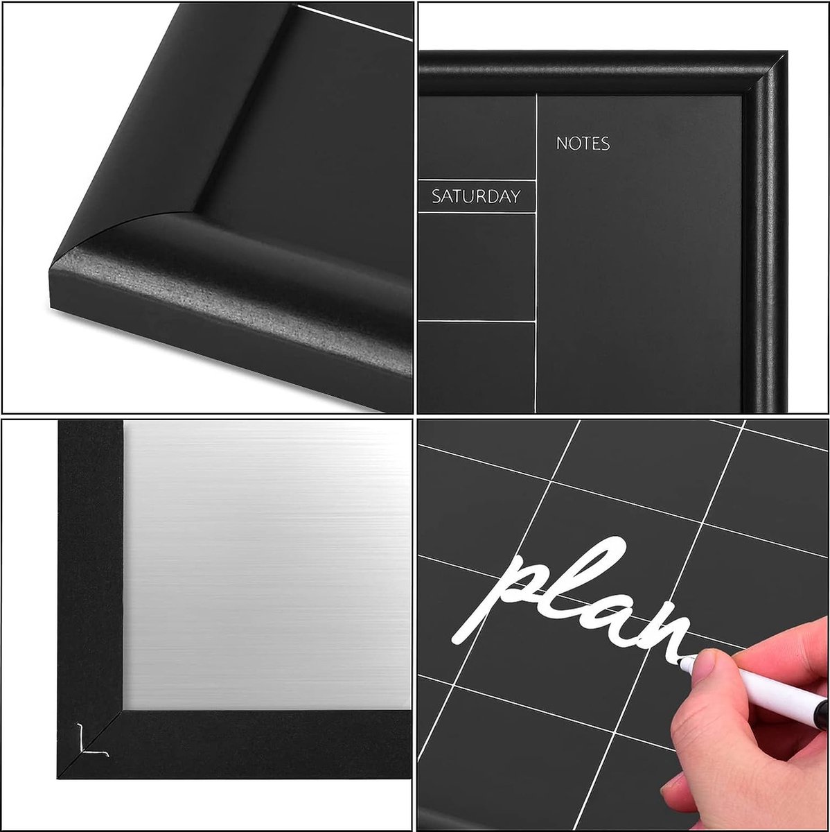 Okydoky Schrijfbord, Kalenderbord - Maandelijks, Magnetisch Krijtbord, 43 x 58 cm, Geëngineered Hout, Zwart Frame, voor Planning, Schoolplan, Memo, Kantoor, School, Thuis