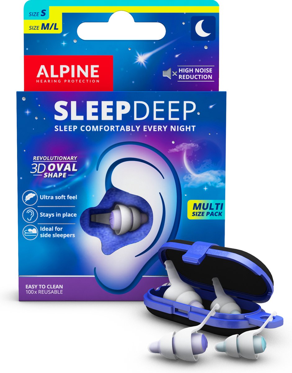Alpine SleepDeep Multisize- Oordoppen - slapen- comfortabel en hoge demping - Medium & Small 27dB - 2 paar - Alpine Hearing protection