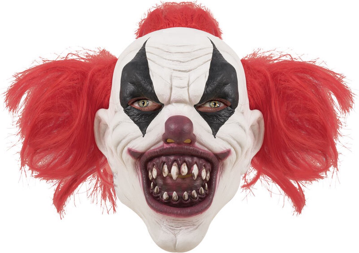 Halloween Latex Verkleedmasker Killer Clown met Rood Haar