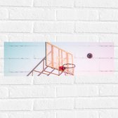 Muursticker - Bal Vallend in Basket onder Blauwe Lucht - 60x20 cm Foto op Muursticker