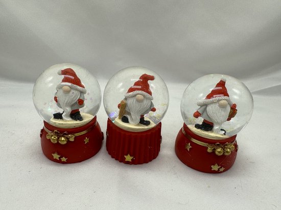 Decoratieve set van 3 glitterbollen met Kerstman - Rood - Kerstman / Kerstman + hout / Kerstman + cadeau - Hoogte 6.5 x dia 5 cm - Polyresin + Glazen bol - Kerstdecoratie - Kerstversiering - Woonaccessoires