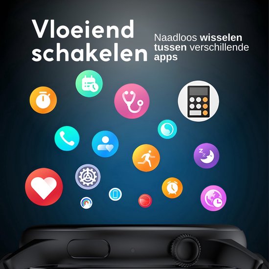 GØDLY® Amoled Smartwatch 46mm - voor Heren & Dames - Stappenteller - Kcal Teller - Slaapmeter & Hartslagmeter - Geschikt voor iOS & Android - Zwart