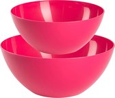 Plasticforte voedsel serveer schalen set - 2x stuks - fuchsia roze - kunststof - Dia 23 en 26 cm