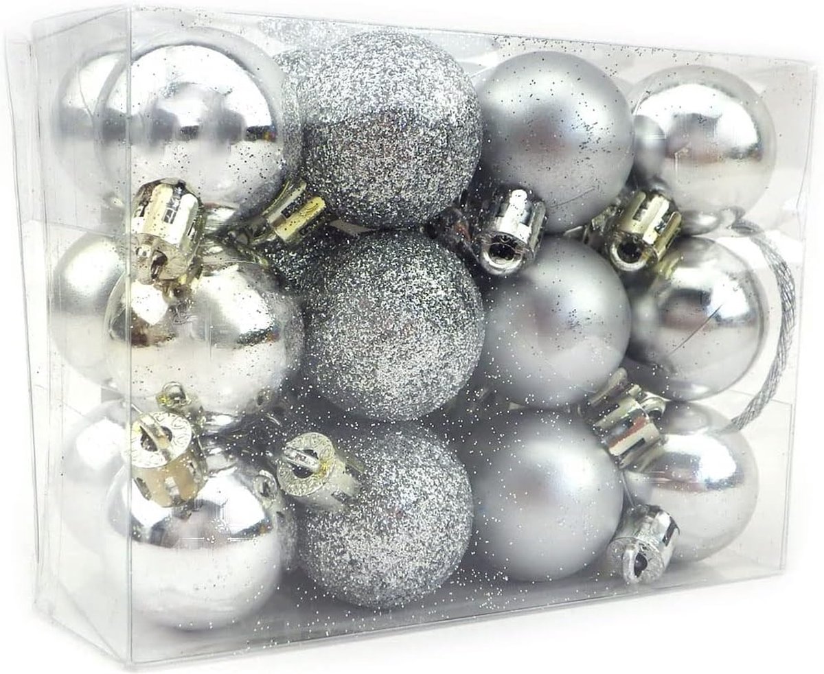 Fuleadture Kerstballenset - 24 Stuks - Kerstversiering - Mat, Glanzend - 3cm - Zilver