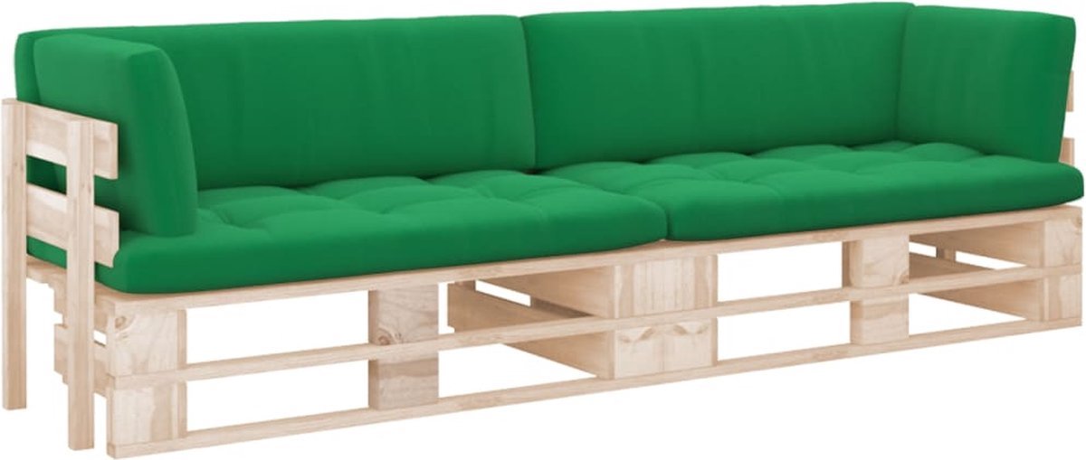 The Living Store Tweezitsbank pallet met kussens geïmpregneerd grenenhout - Tuinbank - Hoeksofa - Tuinset - Lounge Set - Buitendecoratie