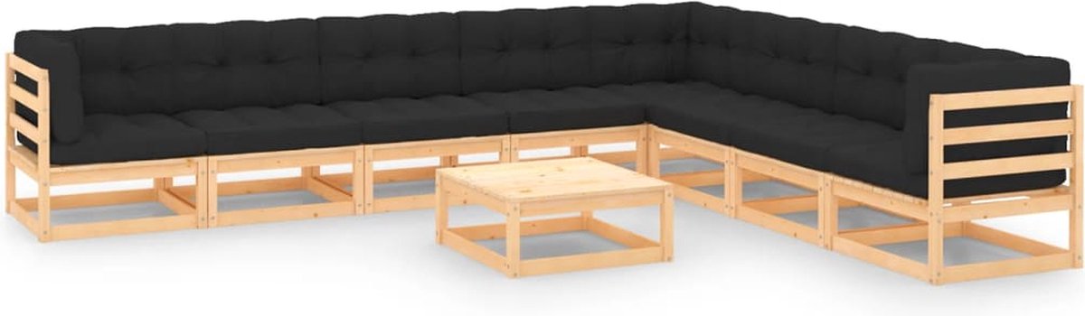 The Living Store 9-delige Loungeset met kussens massief grenenhout - Tuin Lounge Set - Houten Lounge Set - Loungeset Grenenhout - Outdoor Furniture - Buitendecor