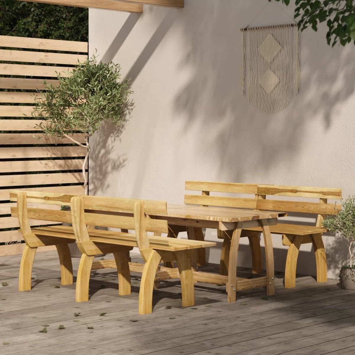 The Living Store 3-delige Tuinset geïmpregneerd grenenhout - Tuinstoel - Tuintafels - Buitendiner - Lounge Set - Teak