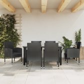 The Living Store Tuinset - zwart - poly rattan - 6 stoelen - tafel 160x80x74cm - incl - kussens