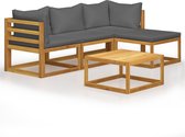 The Living Store Loungeset Acaciahout - Natuurlijke houtkleur - 206 x 138 x 60 cm - Inclusief kussens