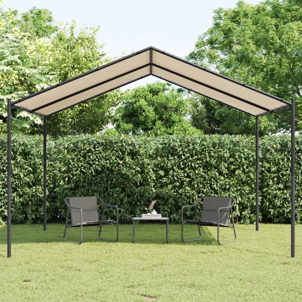Tuinpaviljoen 4x4 m beige stalen frame en stoffen dak, ideaal voor buitenterrassen en feesten, The Living Store-parasol.