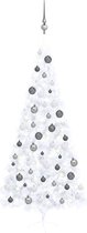 The Living Store Kunstkerstboom - Halve PVC boom - 125 cm breed - LED-verlichting - Met kerstballen en piek - Wit - USB-aansluiting