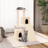 The Living Store Kattenmeubel - Alles-in-één - 47.5 x 66 x 82 cm - Met huisjes - trapje en platform - Zacht pluche - Natuurlijke sisal krabpalen