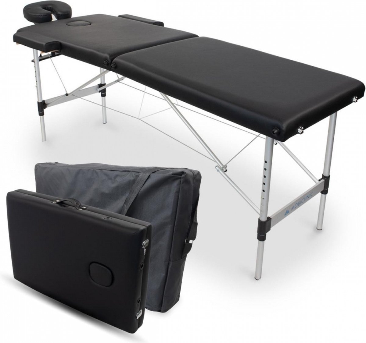 Goedkoopste Mobiclinic CA-01 Light - Massagetafel - Inklapbare Fysiotherapiebank - Mobiele Massagebed - Massagelstoel - Hoofdsteun - Draagbaar - Aluminium - 186x60 cm - Kleur zwart