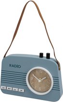 Houten tafelklok in de vorm van een radio. Kleur blauw