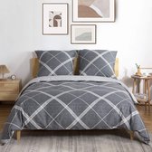 Parure de lit en coton 155 x 220 cm, 2 pièces réversibles à motif treillis gris, parure de lit douce et moelleuse avec fermeture éclair et 1 taie d'oreiller 80 x 80 cm.