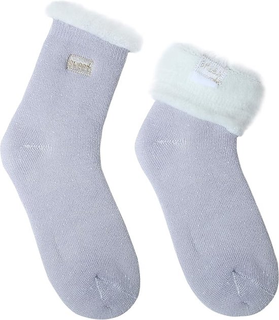 Dames Thermische Sokken van Wol - Warme Gevoerde Gebreide Winter Sokken- Huissokken - Binnen Sokken - Maat EU 36-42 - Paars
