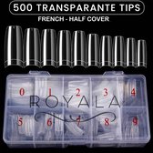 Royala Nagel Tips - French Half Cover - 500 Stuks 10 maten - Transparant - Acryl en Gel in tipbox