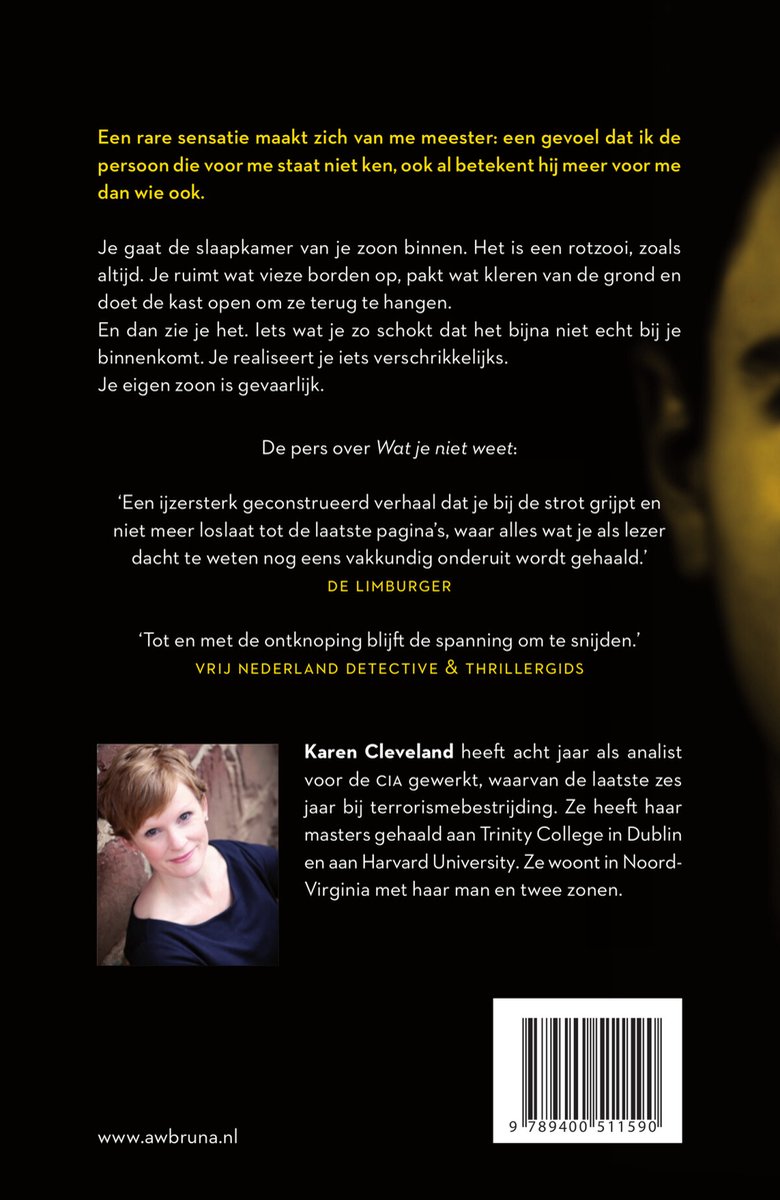Boekcover met tekst. In het midden een portret van een vrouw met rood haar, die naar links kijkt. Links van de vrouw is het beeld wazig.