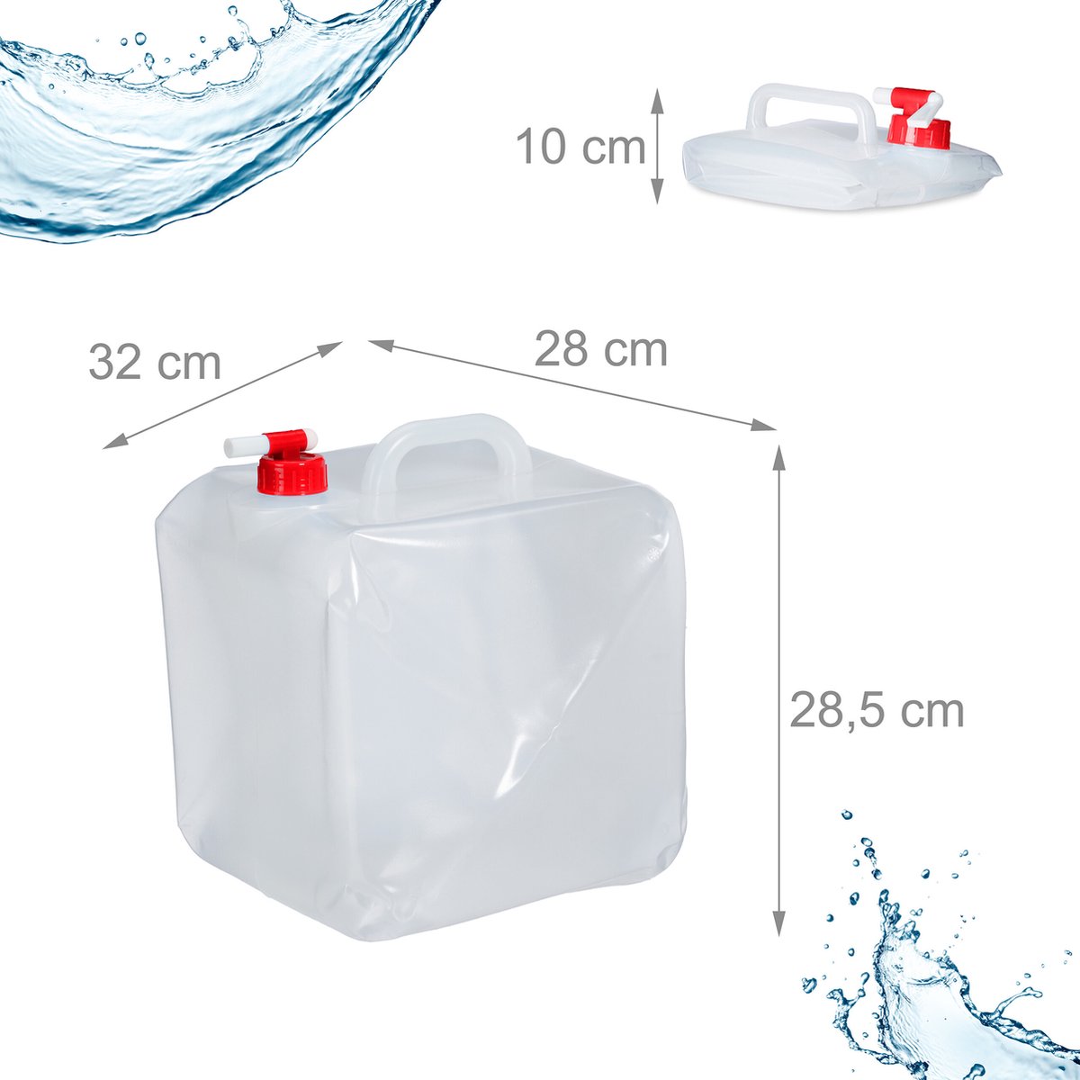 Relaxdays Jerrican d'eau en lot de 3, 20 l, pliable, robinet