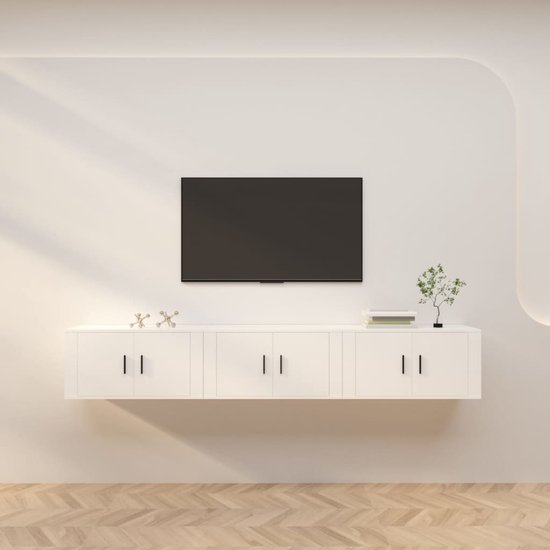 The Living Store TV-wandmeubel - wit - 80 x 34.5 x 40 cm - Bewerkt hout