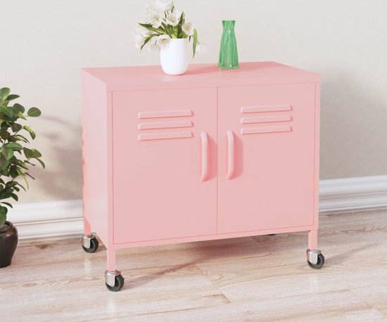 The Living Store Kast Staal - 60x35x56cm - Roze - Verstelbaar schap