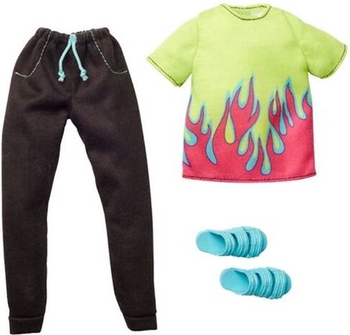 Barbie Ken Outfit Chemise Verte, Pantalon Noir et Pantoufles - Vêtements Ken