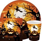 Fiestas Halloween/horreur citrouille fête vaisselle ensemble assiettes/tasses/serviettes - 36x - noir - papier