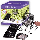 Bingomolen XL - 30 cm - Groot - Bingospel - Metalen zwarte molen - Complete set inclusief 75 Bingo ballen - Bingo kaarten - Fishes - Controle bord - Korf 20 cm