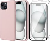 Hoesje geschikt voor iPhone 15 Plus - 2x Screen Protector GlassGuard - Back Cover Case SoftTouch Roze & Screenprotector