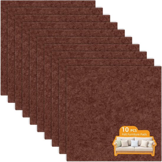 Zelfklevende meubelviltjes, 20 x 20 cm, zelfklevende meubelpads voor bank, bank, tafelpoten, stoel, meubelpoten, bruin, 10 stuks