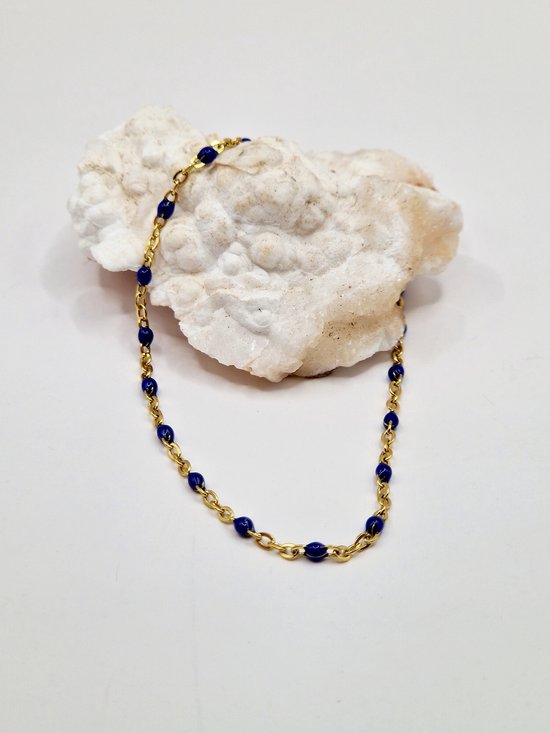 Bracelet avec pierres bleu foncé - Bracelet maillons dorés - Bleu foncé - Goud inoxydable Premium - Or 18 carats - Bracelet Femme Fin -
